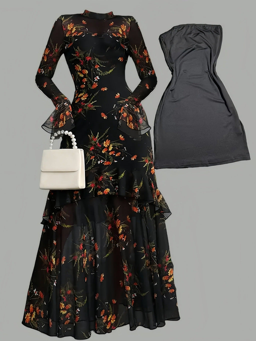 Amara | Womens Floral Dress Spaghetti Strap French Midi Dress