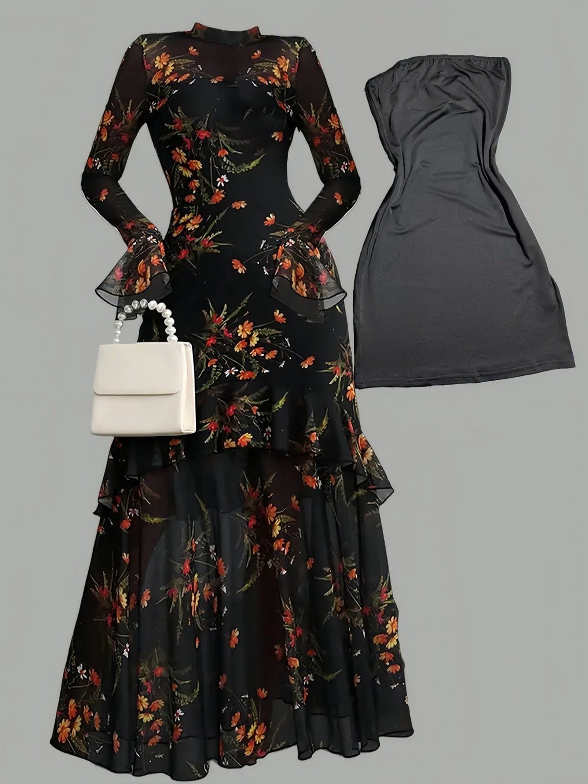 Amara | Womens Floral Dress Spaghetti Strap French Midi Dress