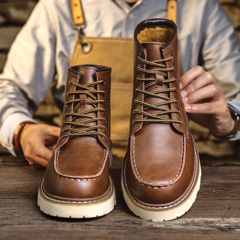 Florian | Mens Leather Work Boots Retro Motorcycle British Style Boots - 4