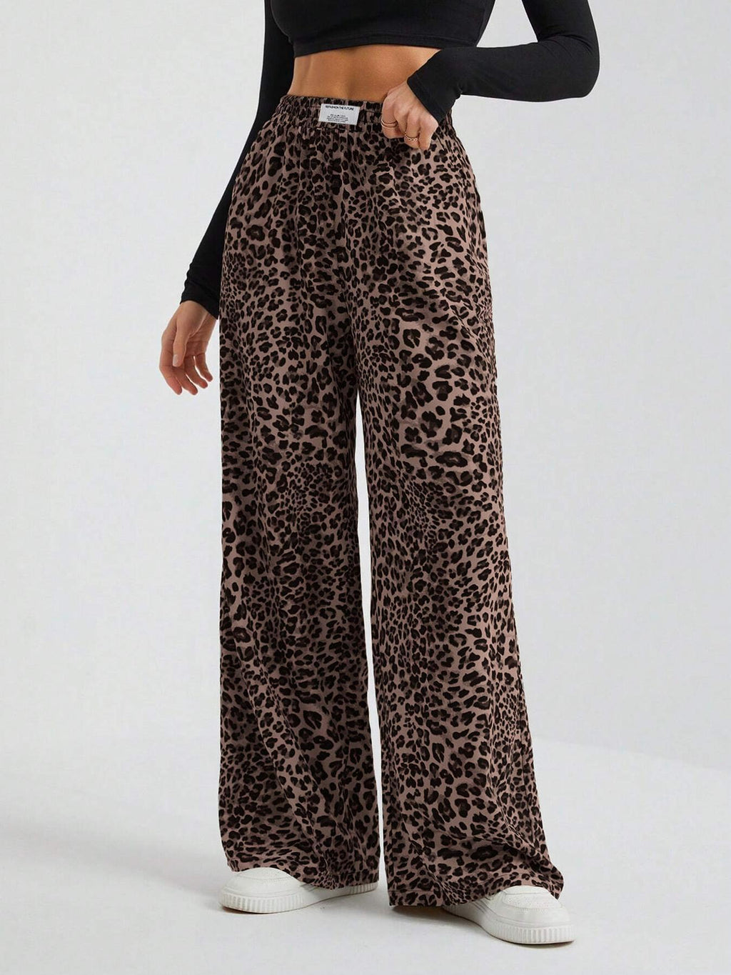 Iris | Womens Wide Leg Trousers Leopard Print High Waisted Palazzo Casual Pants