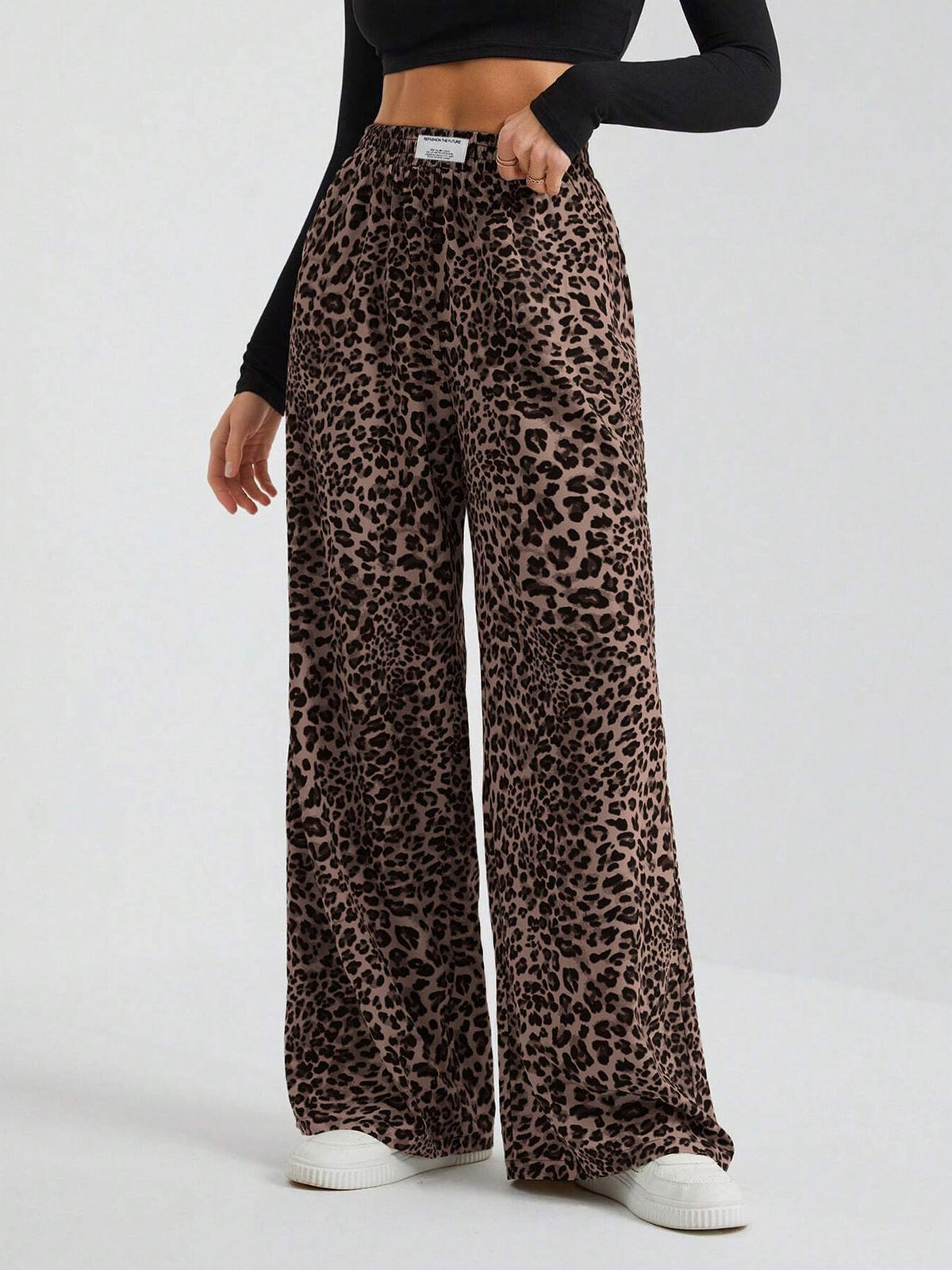 Iris | Womens Wide Leg Trousers Leopard Print High Waisted Palazzo Casual Pants