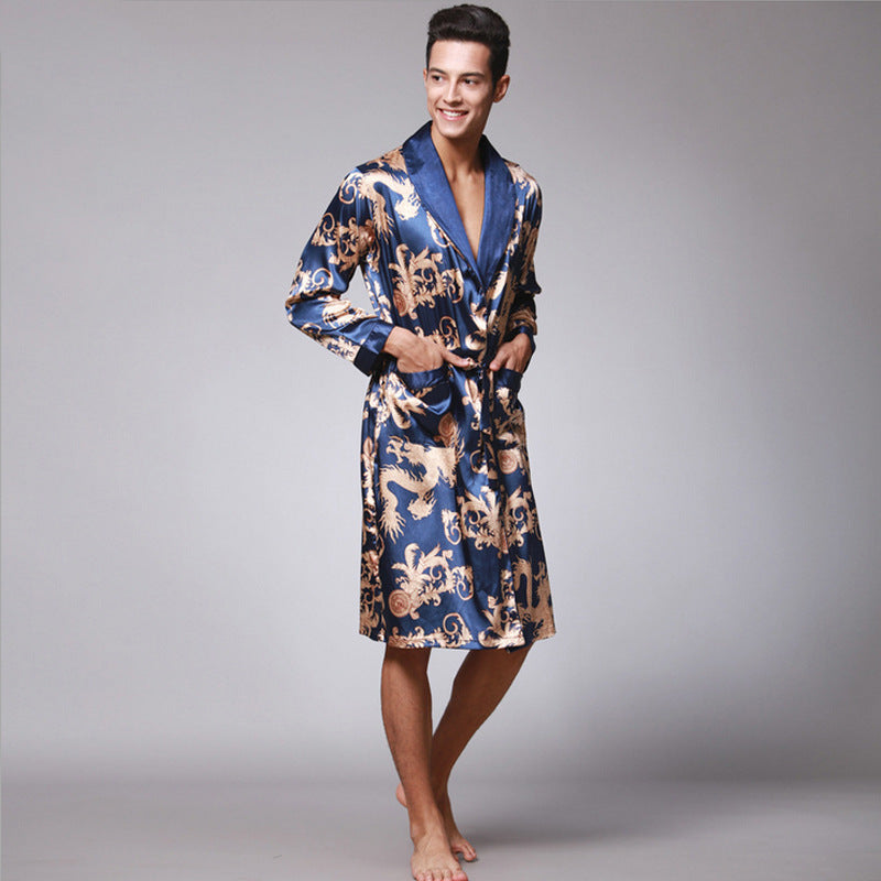 Alaric | Mens Dressing Gown Satin Kimono Bathrobe Robe Loungewear