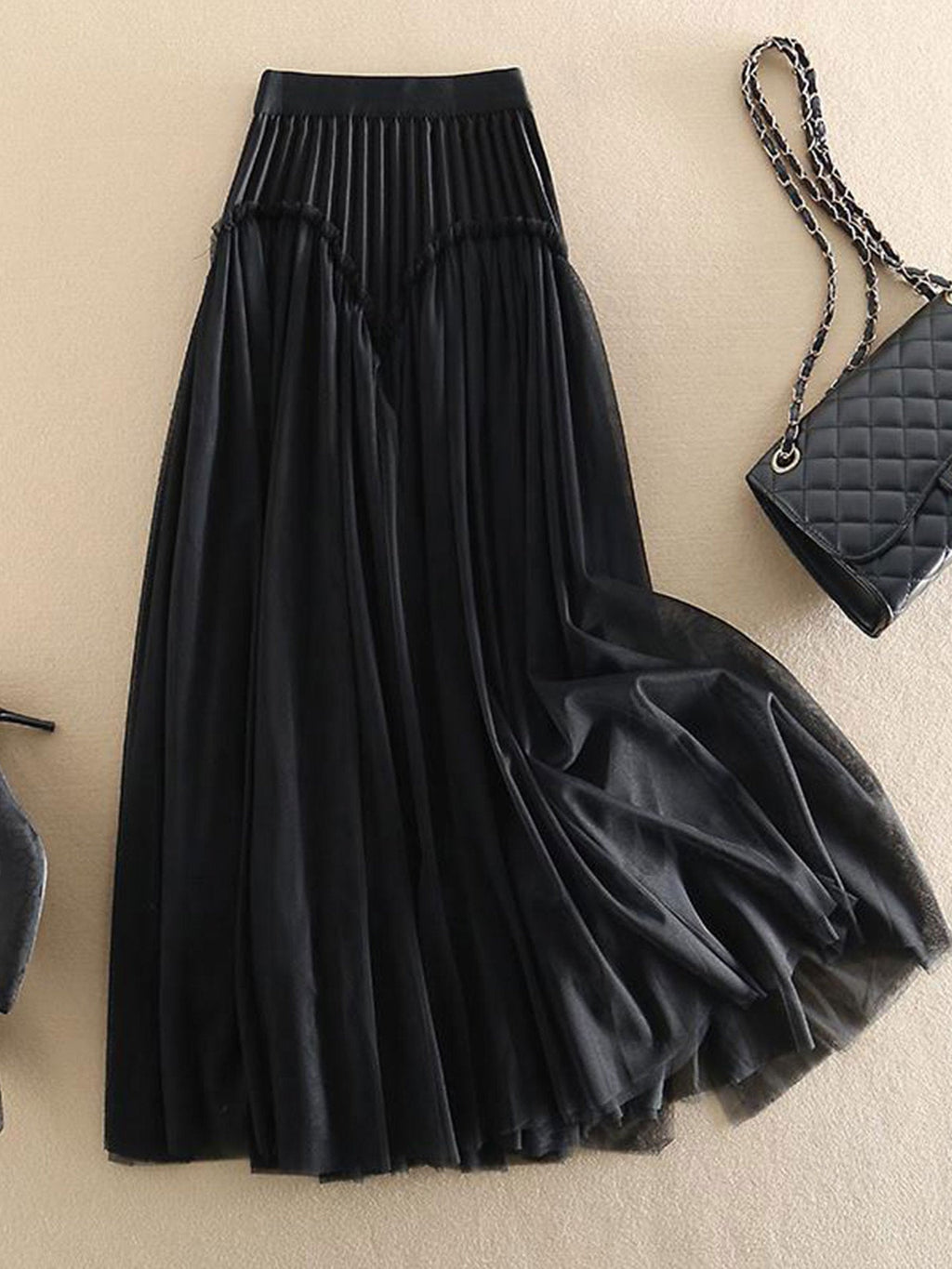 Briony | Womens Skirt A Line Pleated Mesh Midi Skirt