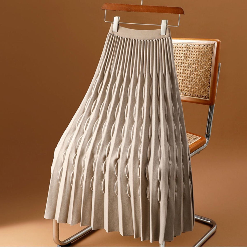 Jarvis | Womens Pleated Skirt A Line High Waisted Knitted Long Skirt