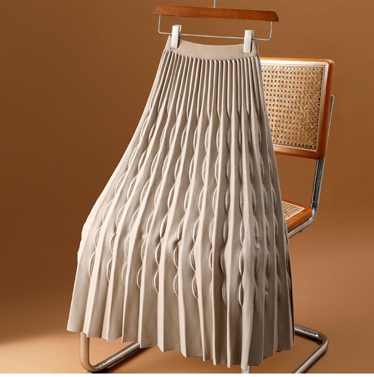 Jarvis | Womens Pleated Skirt A Line High Waisted Knitted Long Skirt
