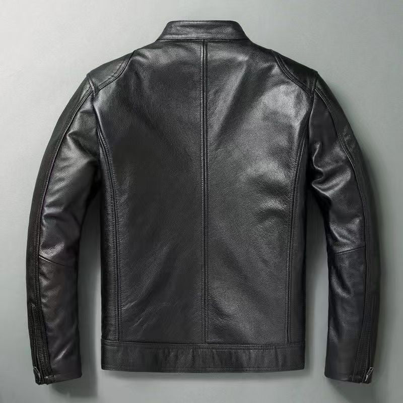 Garrick | Mens Leather Jacket Stand Collar Motorcycle Biker Jacket - 3