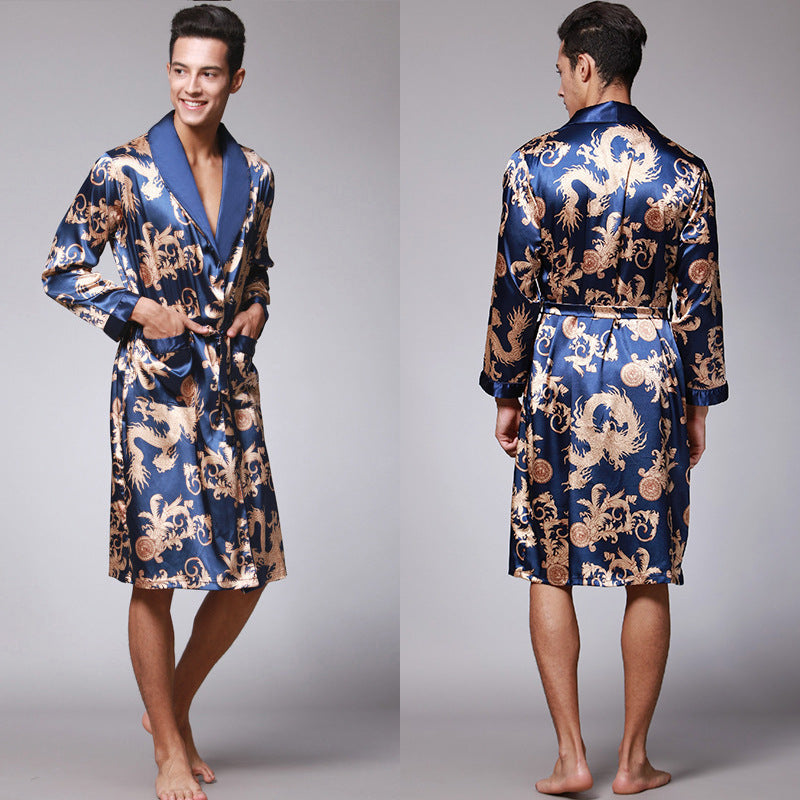 Alaric | Mens Dressing Gown Satin Kimono Bathrobe Robe Loungewear