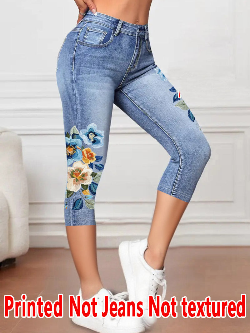 Isla | Womens Leggings Faux Denim Printed Slim Fit