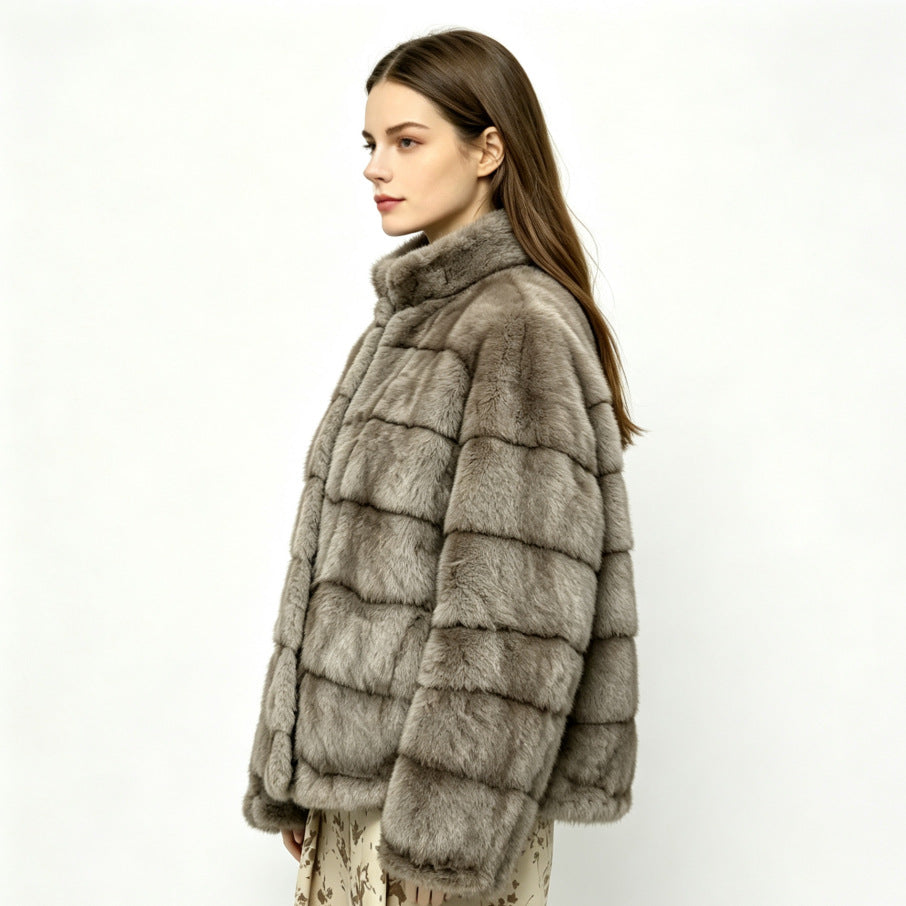 Cyrus | Womens Faux Fur Coat Mink Stand Collar Short Winter Coat