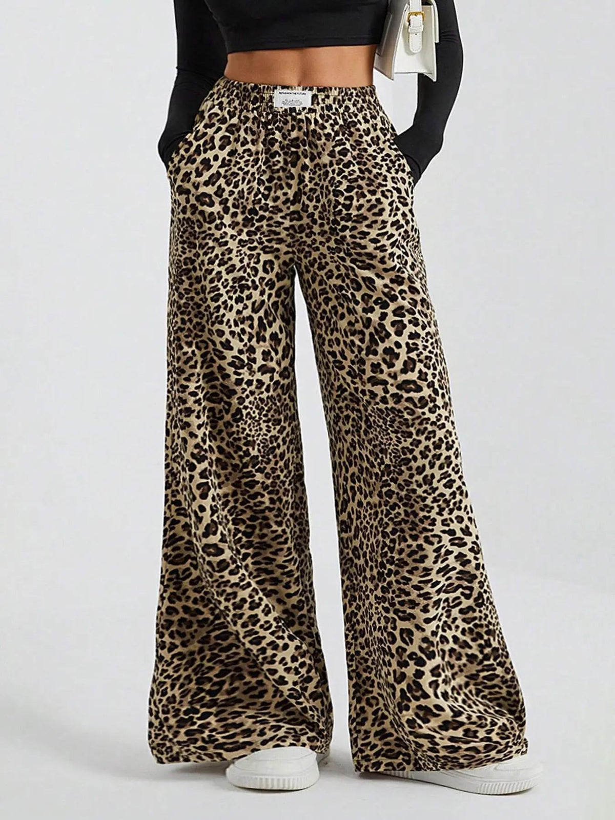 Iris | Womens Wide Leg Trousers Leopard Print High Waisted Palazzo Casual Pants