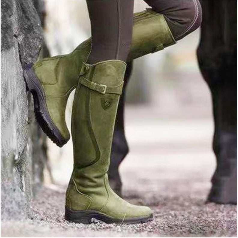 Amos | Womens Knee High Riding Buckle Equestrian Retro Boots - 3