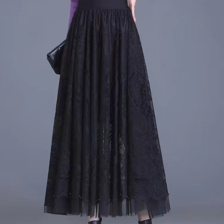 Finnian | Womens Maxi Skirt A Line High Waisted Beaded Tulle Long Skirt