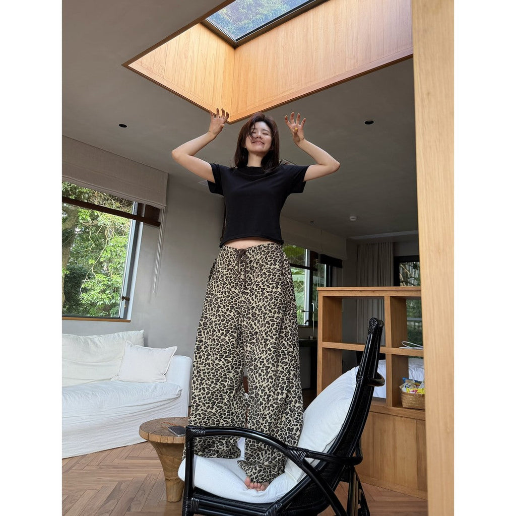 Iris | Womens Wide Leg Trousers Leopard Print High Waisted Palazzo Casual Pants