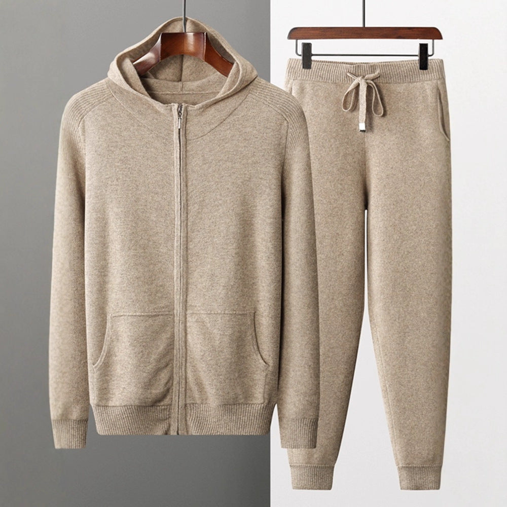 Della | Mens Knitted Tracksuit Two Piece Set Hooded Cardigan Joggers Wool