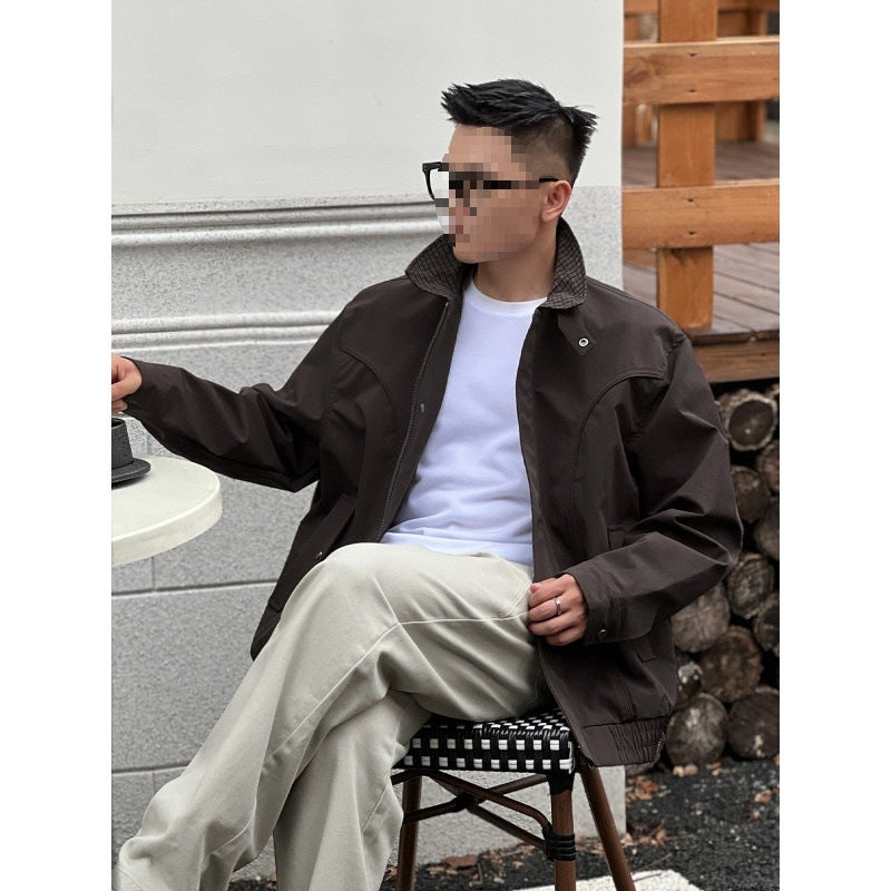 Xanthe | Mens Harrington Jacket Check Collared Bomber Workwear Jacket