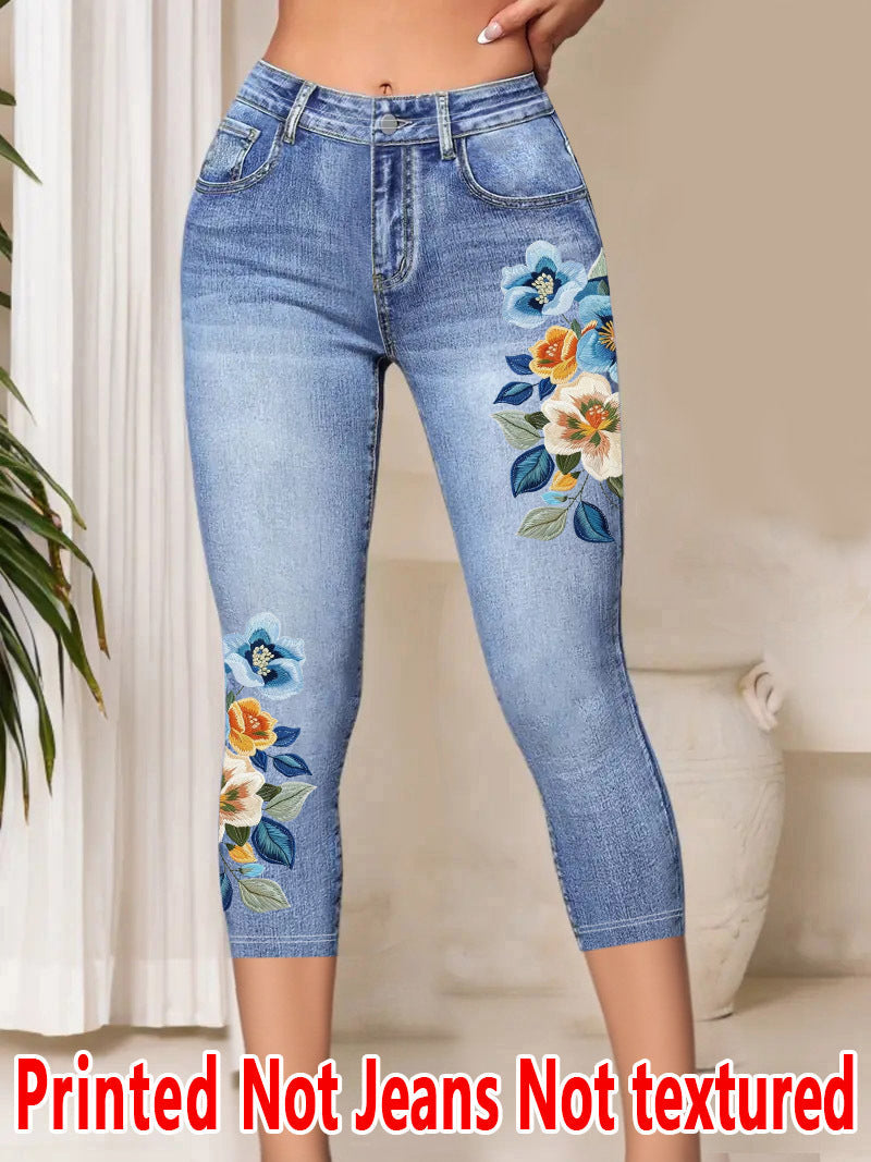 Isla | Womens Leggings Faux Denim Printed Slim Fit