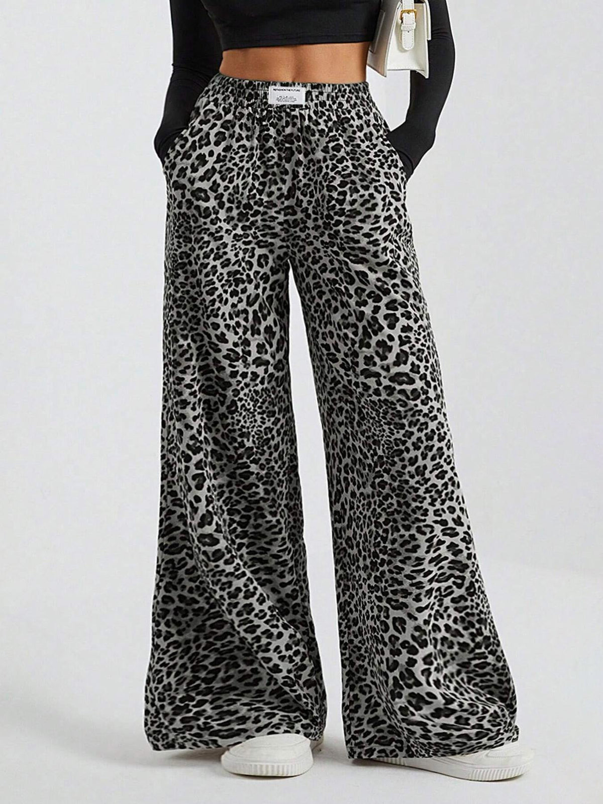 Iris | Womens Wide Leg Trousers Leopard Print High Waisted Palazzo Casual Pants