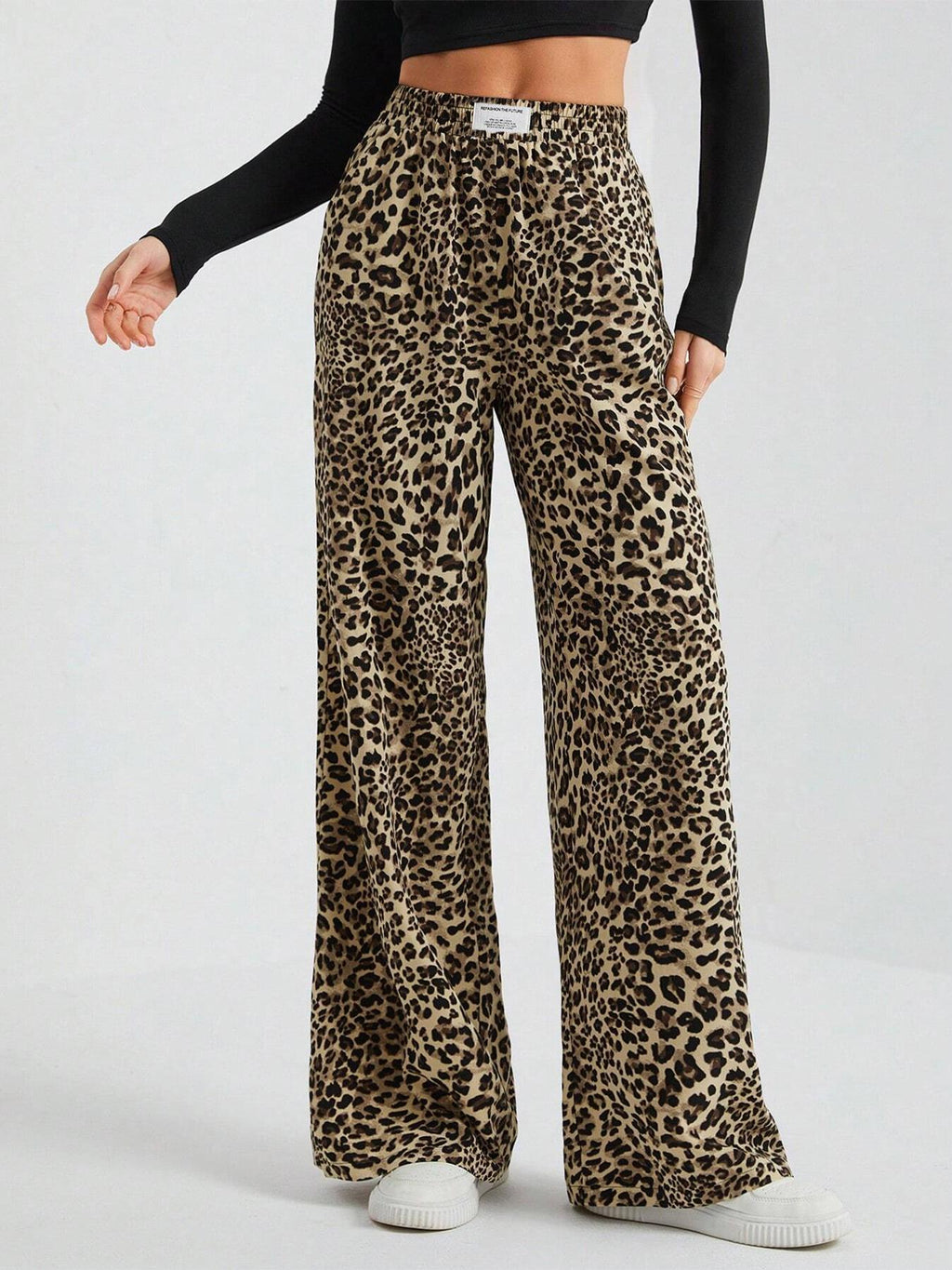 Iris | Womens Wide Leg Trousers Leopard Print High Waisted Palazzo Casual Pants