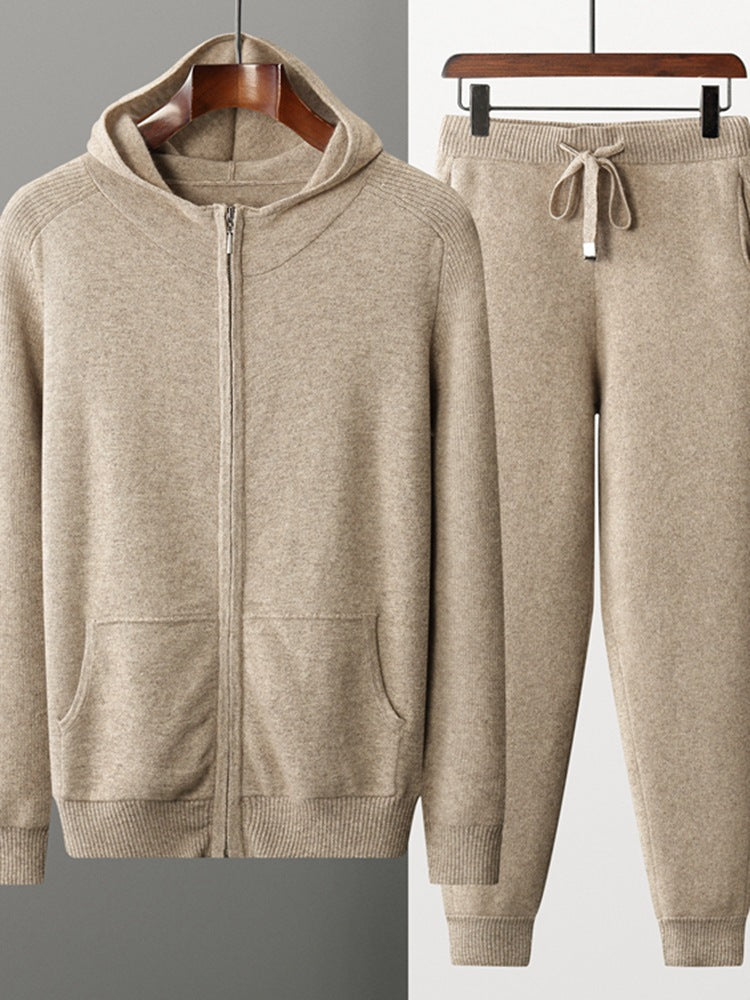 Della | Mens Knitted Tracksuit Two Piece Set Hooded Cardigan Joggers Wool
