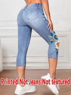 Isla | Womens Leggings Faux Denim Printed Slim Fit