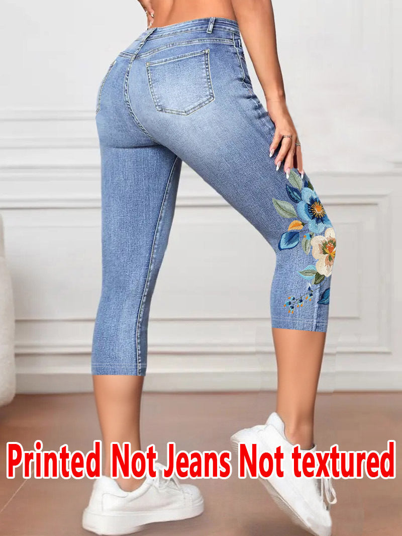 Isla | Womens Leggings Faux Denim Printed Slim Fit