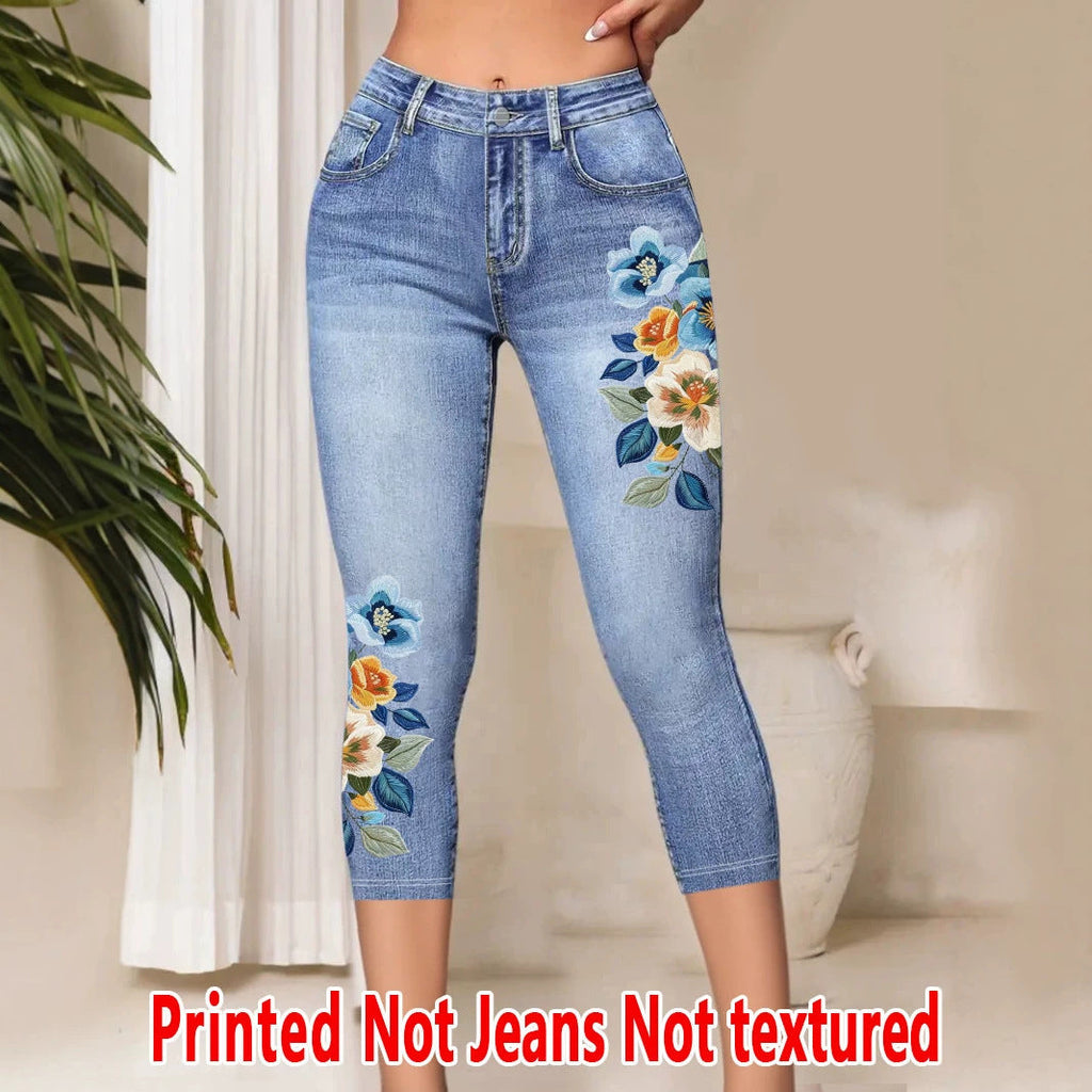 Isla | Womens Leggings Faux Denim Printed Slim Fit