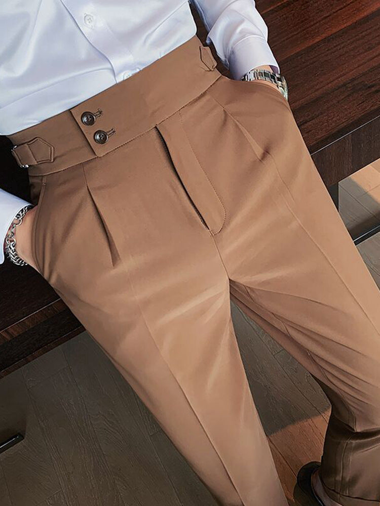 Lachlan | Mens Trousers Slim Fit Straight Leg High Waisted Smart Casual Pants