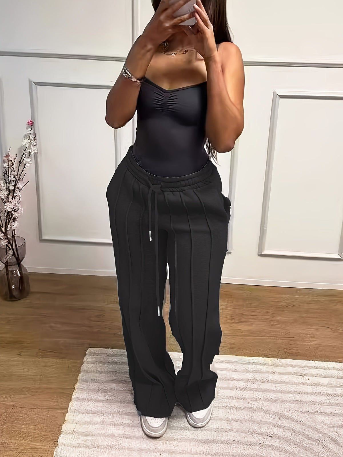 Judd | Womens Wide Leg High Waisted Pleated Palazzo Casual Trousers - 4