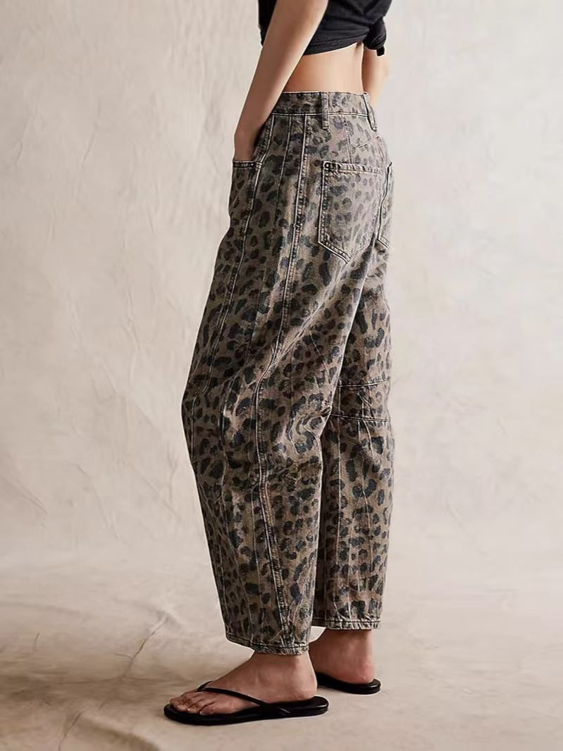 Halle | Womens Straight Leg Jeans Leopard Print High Waisted Denim