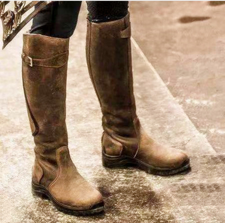 Amos | Womens Knee High Riding Buckle Equestrian Retro Boots - 5