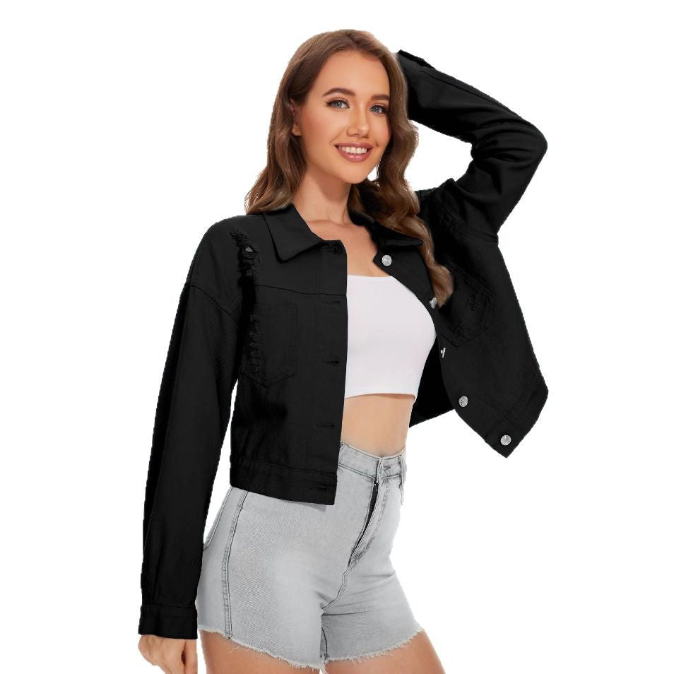 Genevieve | Womens Distressed Fringe Denim Jacket