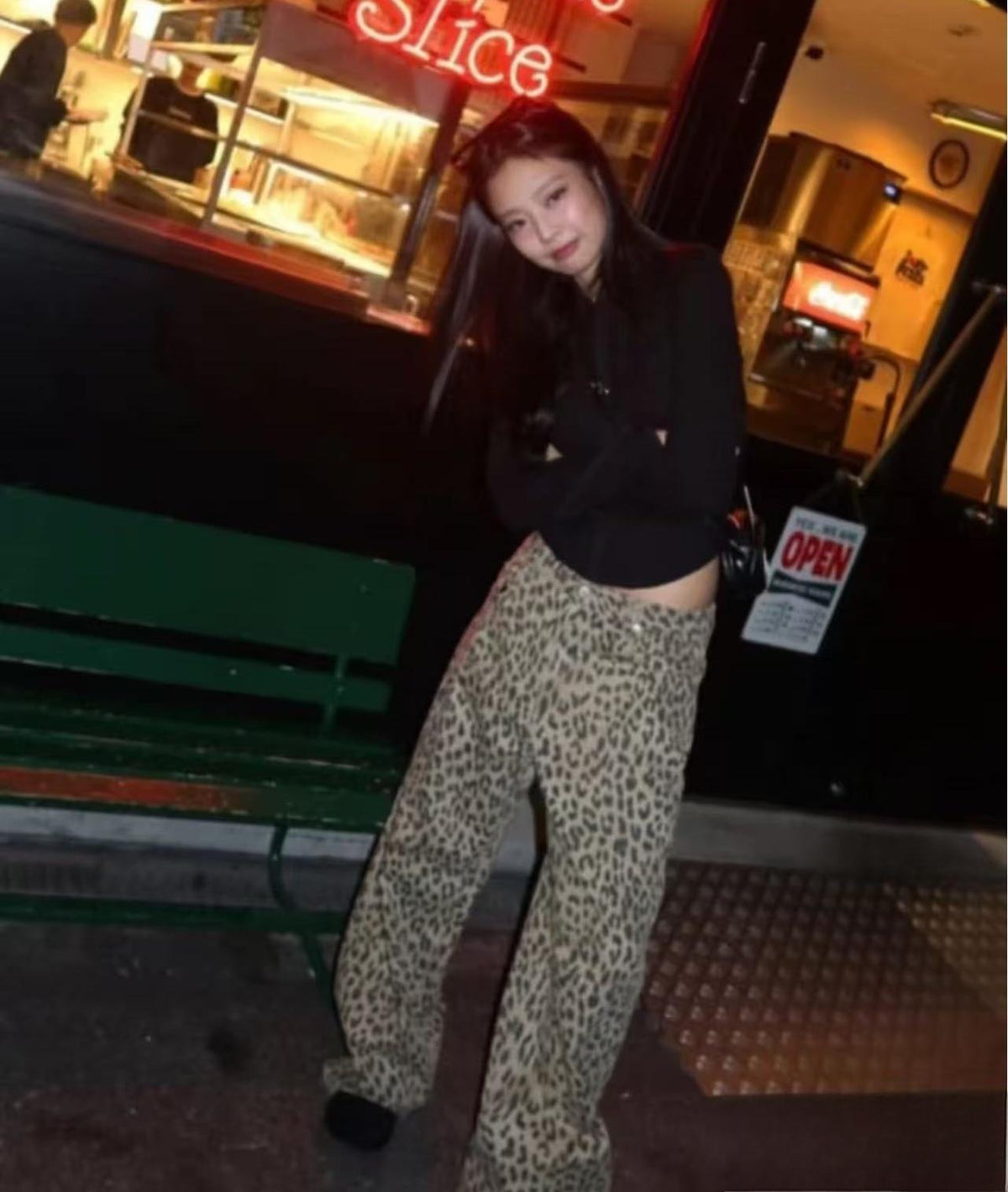 Esmee | Womens Wide Leg Jeans High Waisted Leopard Print Straight Leg Denim