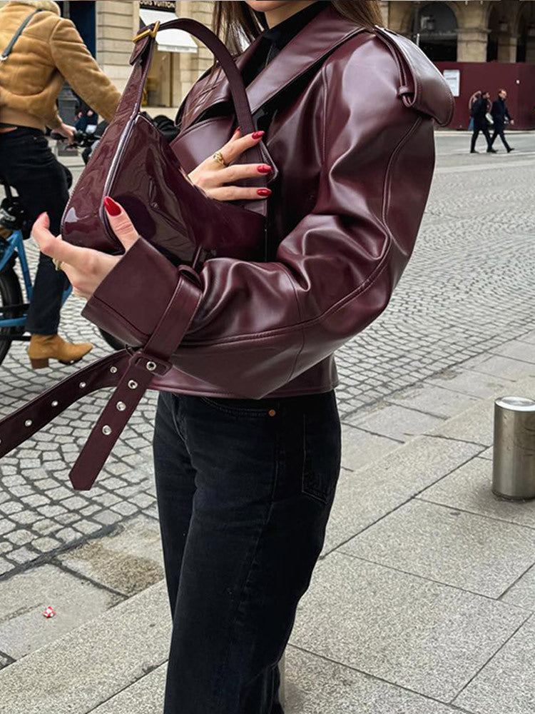 Elowen | Womens Leather Jacket Biker Moto Lapel Jacket
