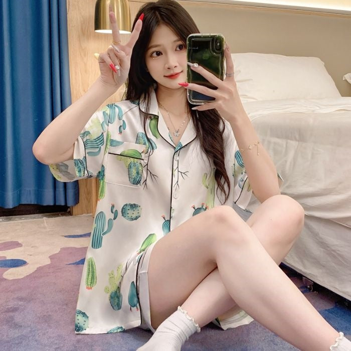 Odette | Womens Short Sleeve Satin Pyjama Set