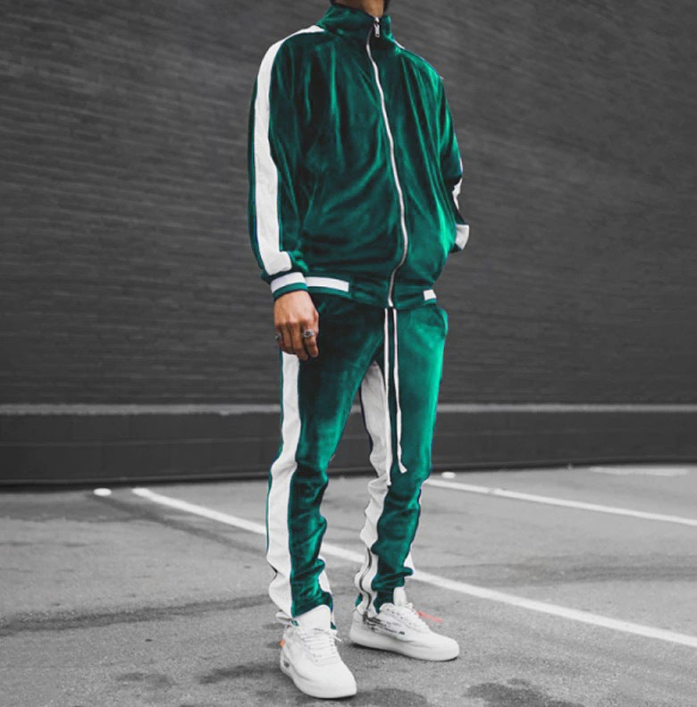 Anouk | Mens Tracksuit Velvet Two Piece Set Jacket Joggers Loungewear