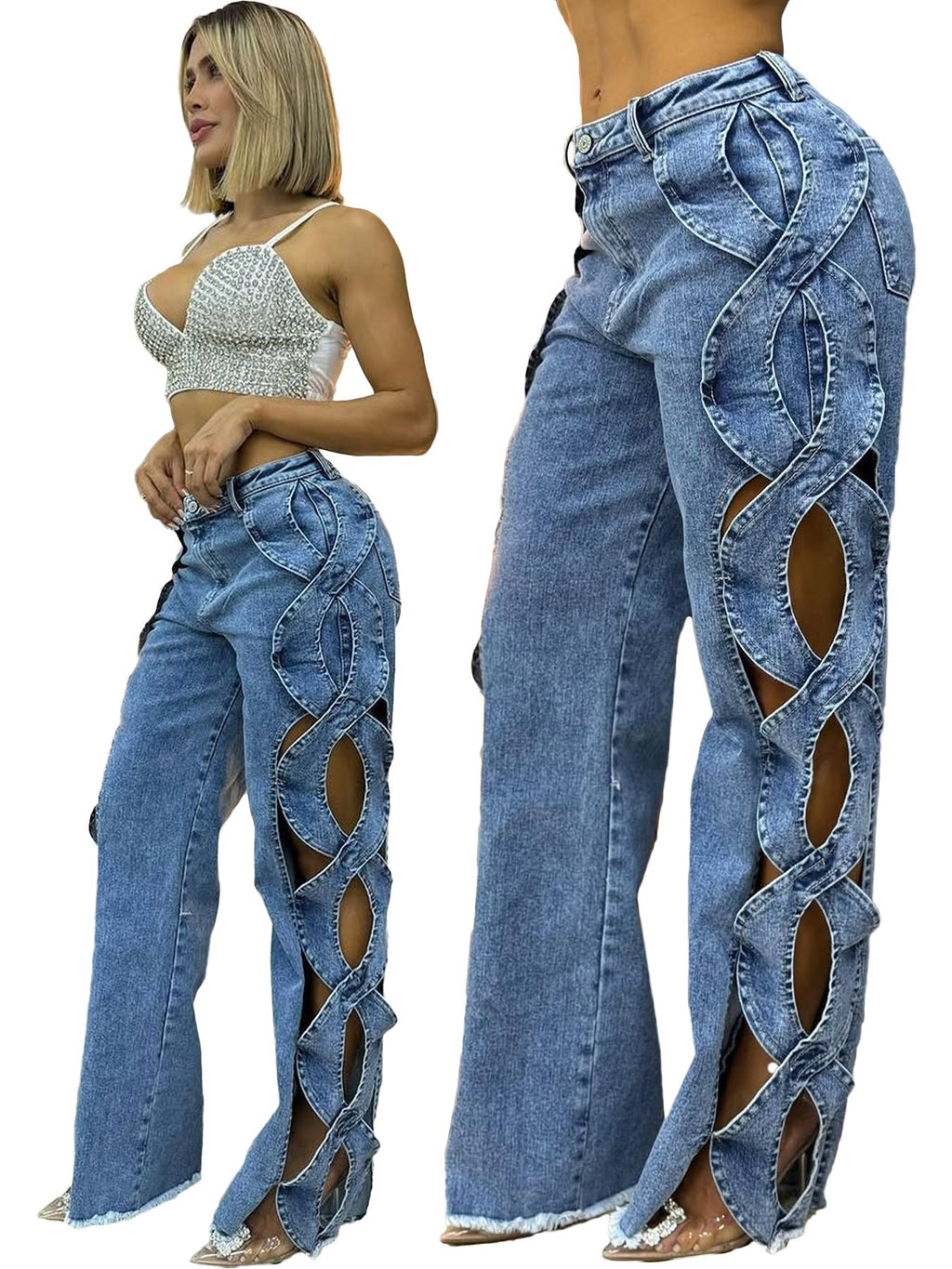 Talia | Womens Jeans Patchwork High Waisted Denim