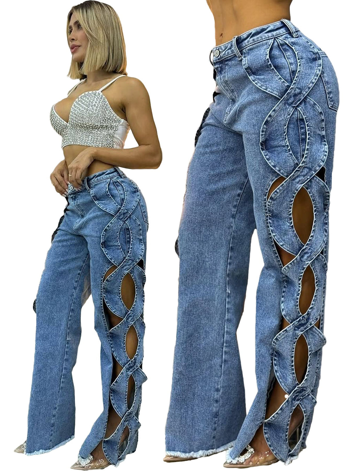 Talia | Womens Jeans Patchwork High Waisted Denim