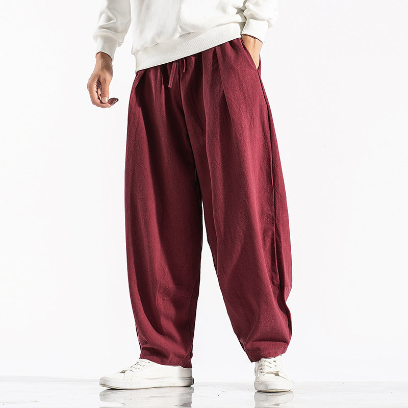 Torin | Mens Wide Leg Linen Loose Casual Cotton Trousers - 6