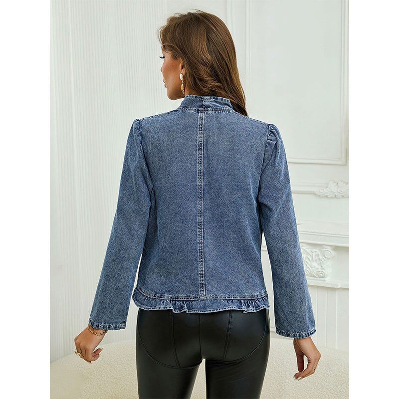 Delphine | Womens Ruffle Cropped Denim Jacket