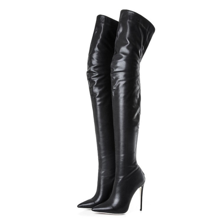 Camilla | Womens Knee High Heeled Pointed Toe Leather Long Boots - 1