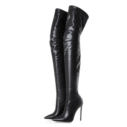 Camilla | Womens Knee High Heeled Pointed Toe Leather Long Boots - 1