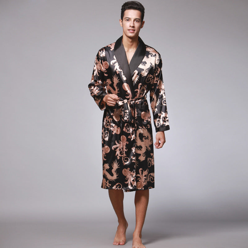 Alaric | Mens Dressing Gown Satin Kimono Bathrobe Robe Loungewear