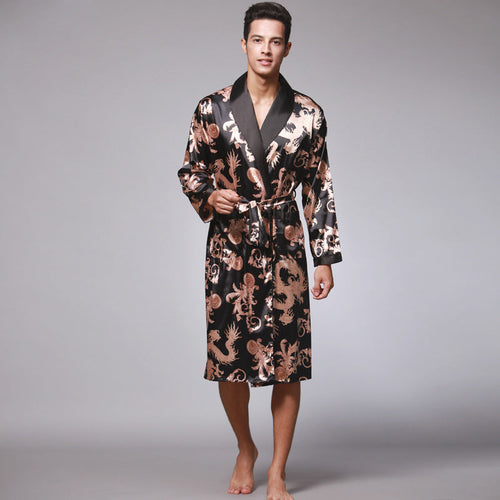 Alaric | Mens Dressing Gown Satin Kimono Bathrobe Robe Loungewear