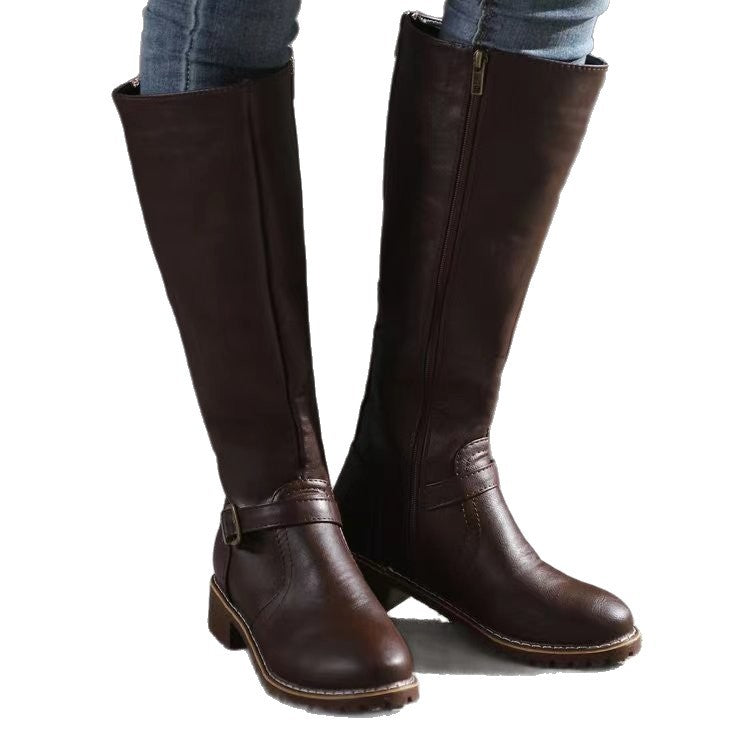 Rhoda | Womens Knee High Boots Heeled Leather Biker Boots - 5