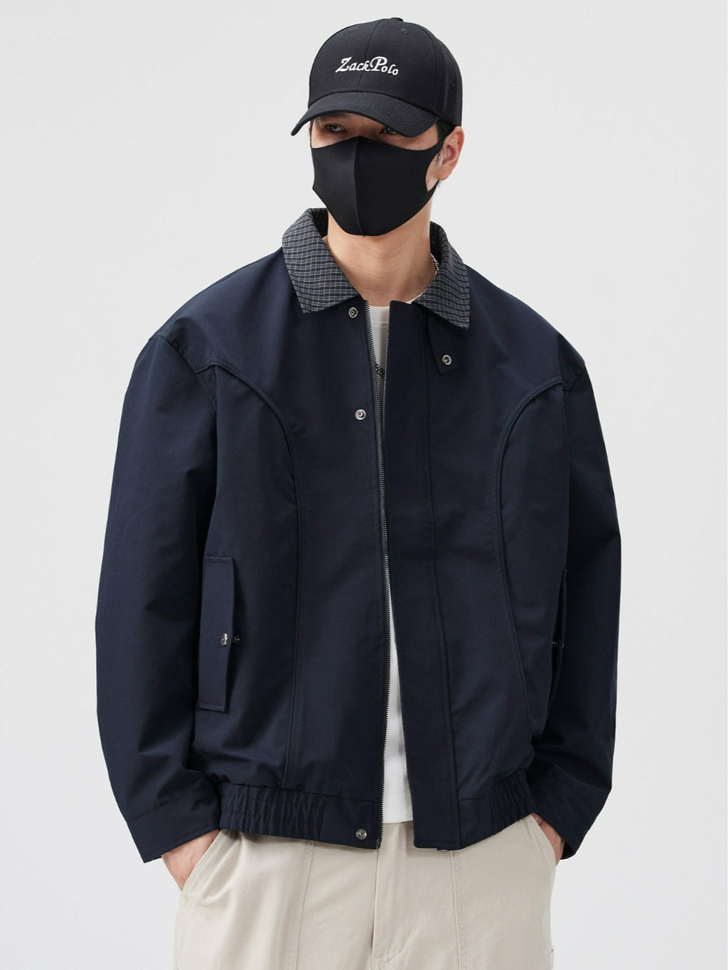 Xanthe | Mens Harrington Jacket Check Collared Bomber Workwear Jacket