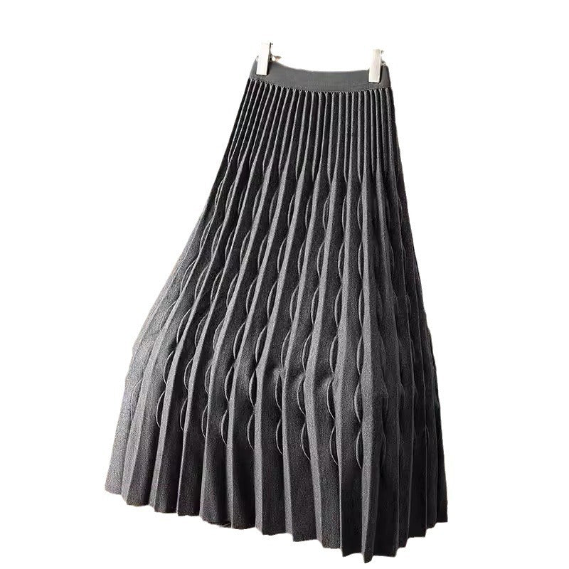 Jarvis | Womens Pleated Skirt A Line High Waisted Knitted Long Skirt