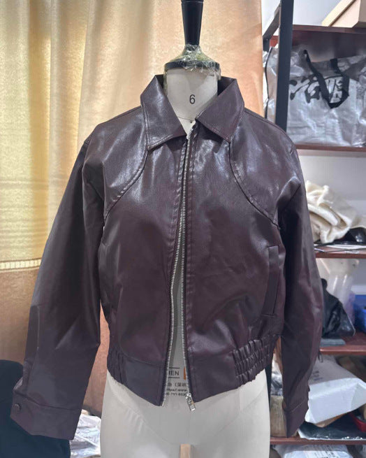 Elowen | Womens Leather Jacket Biker Moto Lapel Jacket