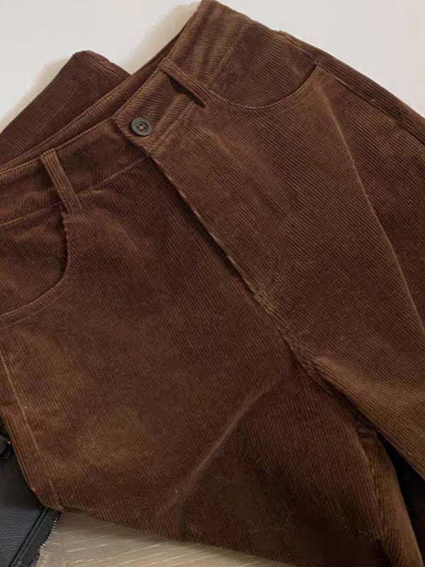 Dulcie | Womens Wide Leg Corduroy Brown Casual Work Trousers - 1