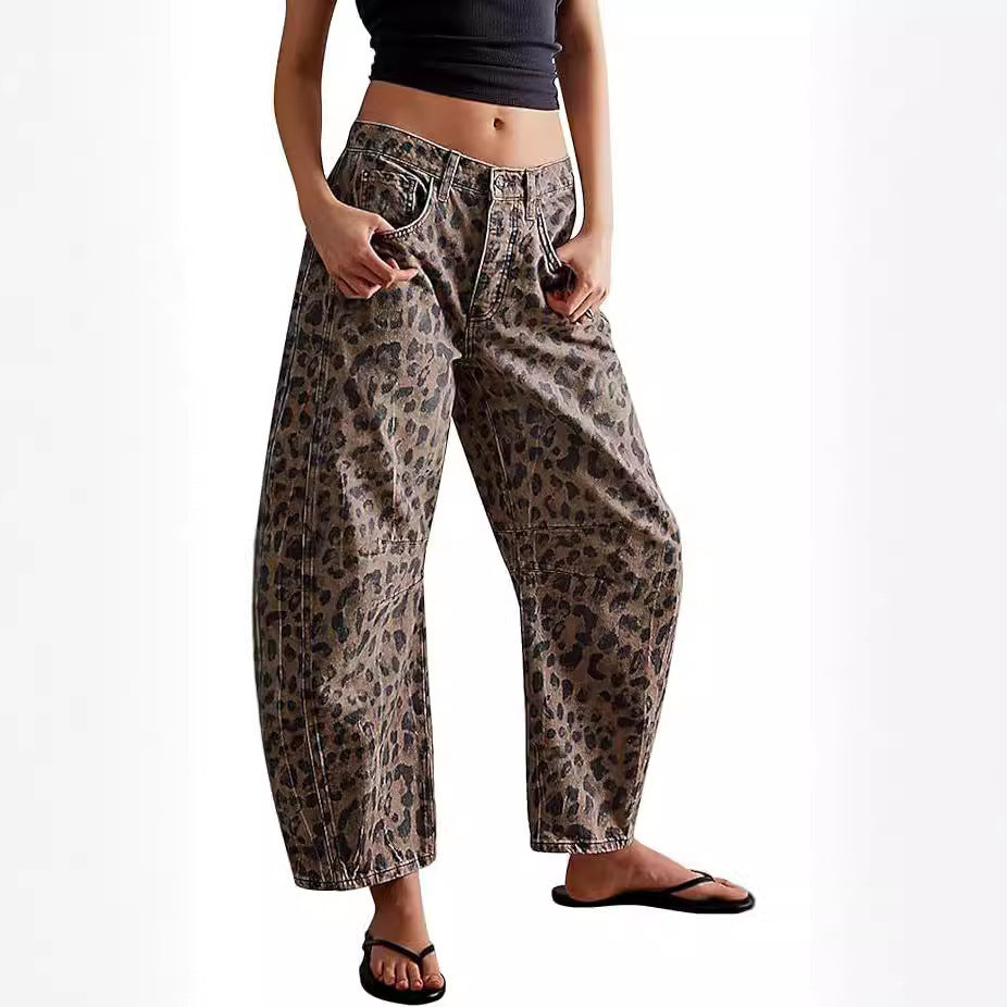 Halle | Womens Straight Leg Jeans Leopard Print High Waisted Denim