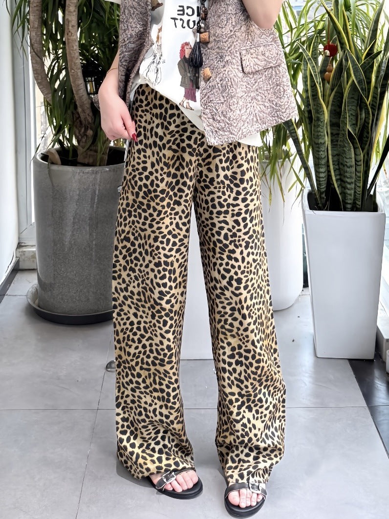 Iris | Womens Wide Leg Trousers Leopard Print High Waisted Palazzo Casual Pants